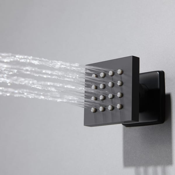 Système de douche thermostatique 12'', pomme de douche noire avec 4 jets corporels et douchette à main