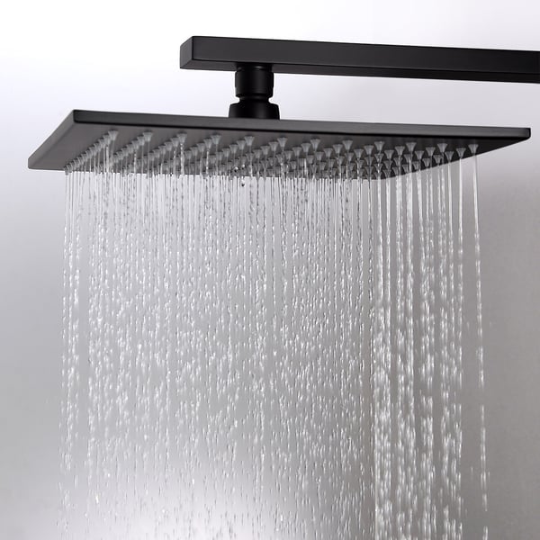 12'' Thermostatic Shower System Black Shower Head with 4 Body Jets and Hand Shower