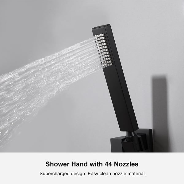 12'' Thermostatic Shower System Black Shower Head with 4 Body Jets and Hand Shower