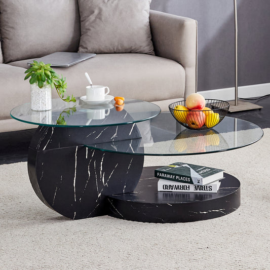 Contemporary Double-Deck Round Table - Functional Glass Top and MDF Legs, Suitable for Living Room