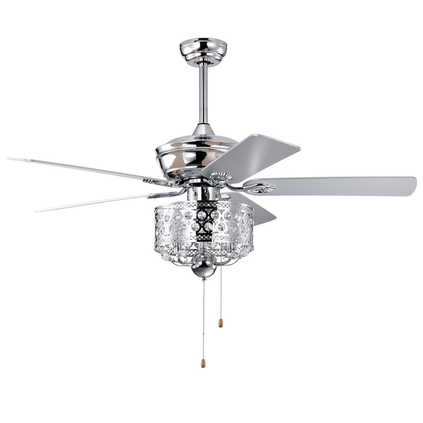 Chrome 52" Ceiling Fan with Reversible Motor - Indoor Use, Pull Chain Control (No Light Bulb)