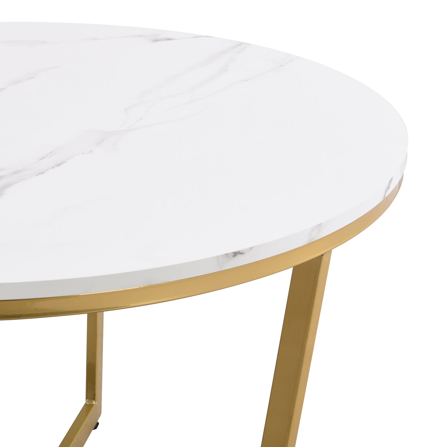 Modern Round Nesting Coffee Table Set 2-Piece White & Marbling Top Gold Base