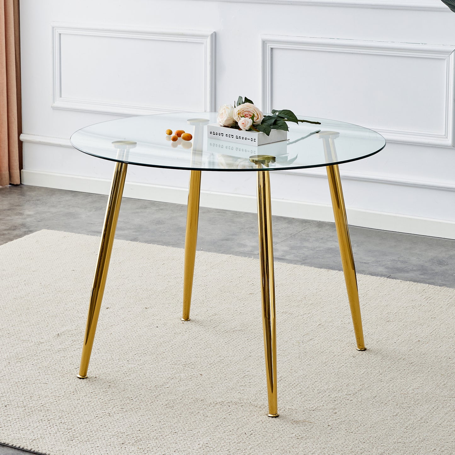 Elegant 40-Inch Round Glass Dining Table with Gold Plated Legs - Modern Minimalist Design