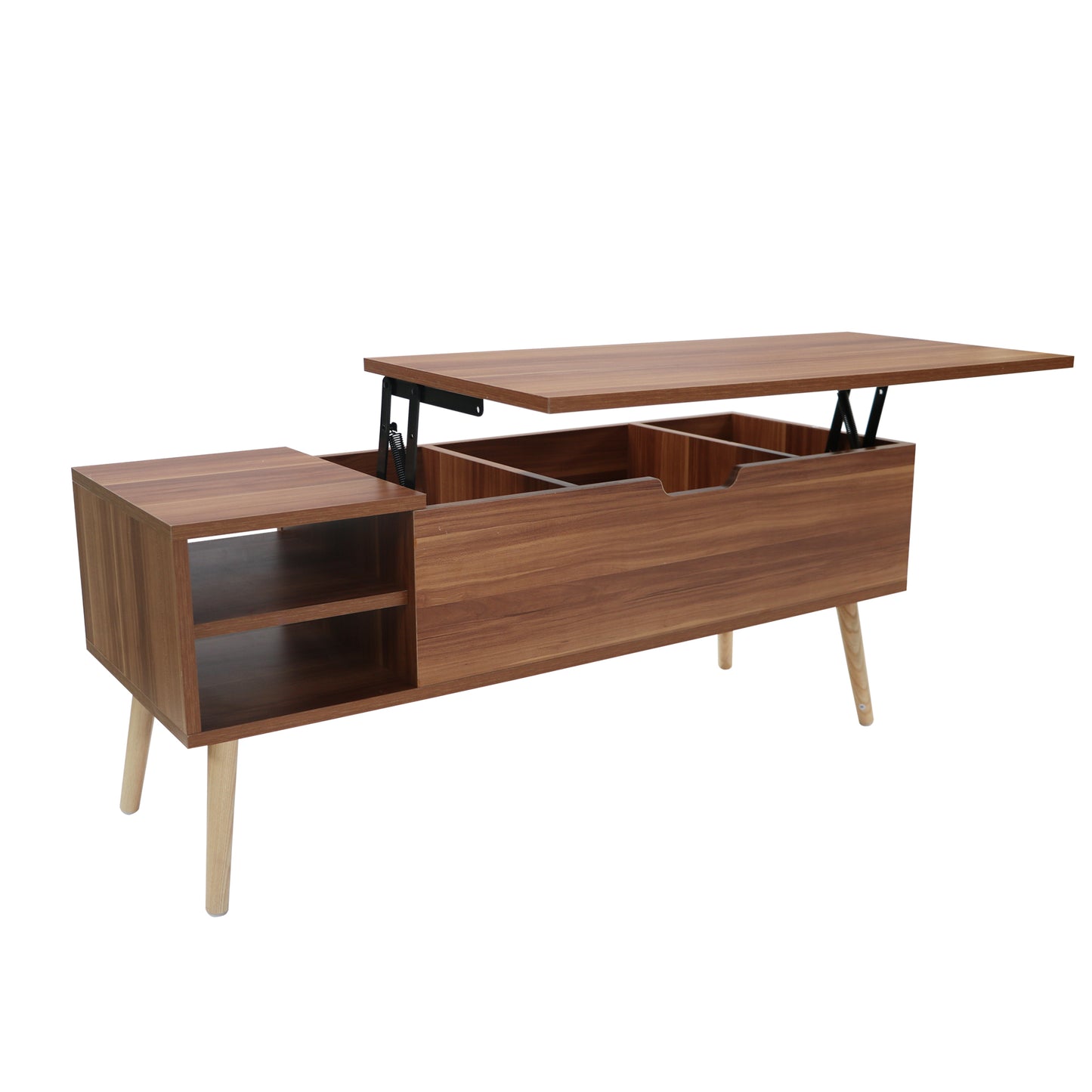 Table d'ordinateur à assemblage rapide avec couleur grain de bois, meubles d'accent, décoration d'intérieur, étagère de rangement ouverte, table basse de rangement avec compartiment caché et étagère de rangement réglable, plateau relevable pour le salon