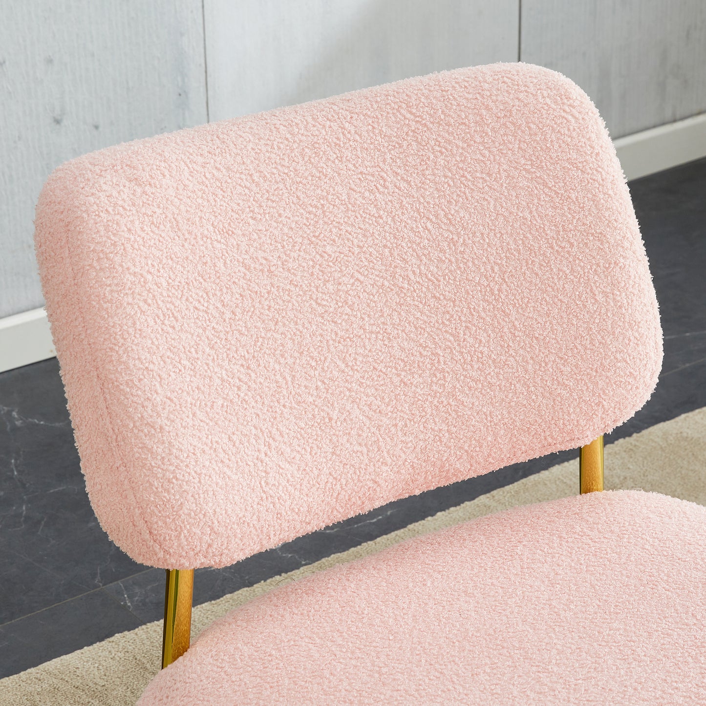 Comfortable Teddy Velvet Rocking Chair with Pink Backrest & Golden Metal Legs