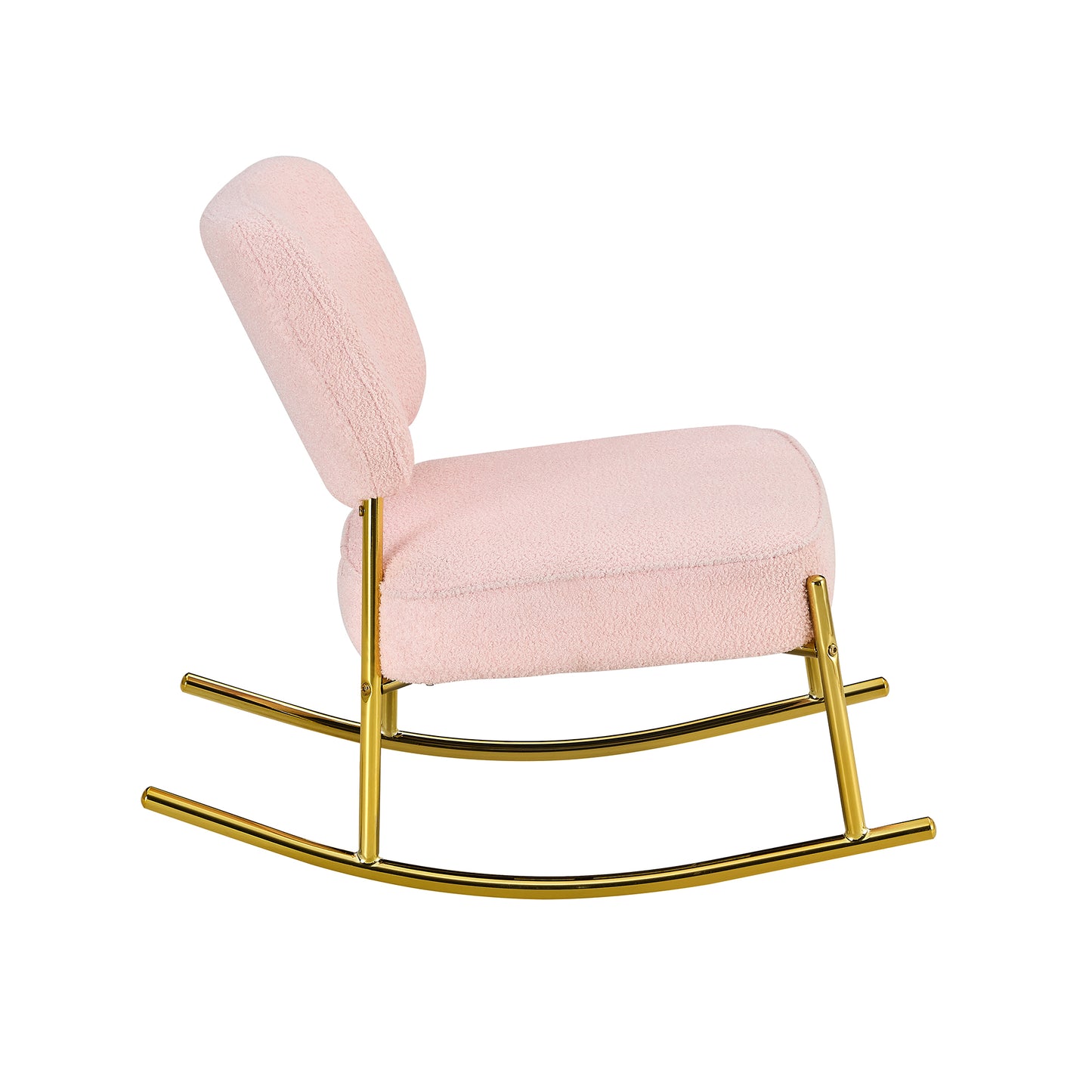 Comfortable Teddy Velvet Rocking Chair with Pink Backrest & Golden Metal Legs