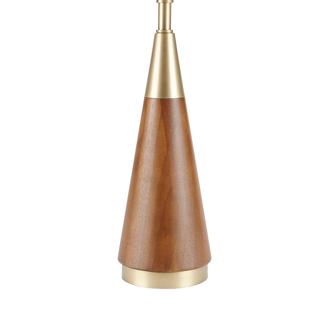 Mid-Century Table Lamp: Triangular Design with Espresso Wood Grain Finish and Metal Accents