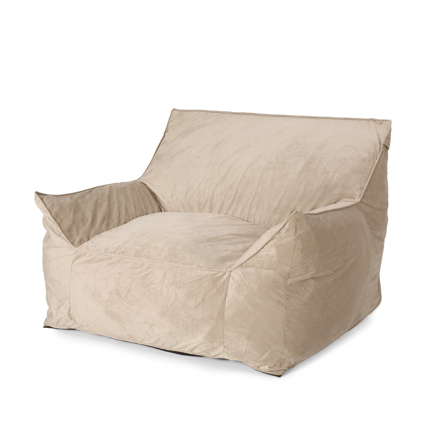 Allea Velveteen Bean Bag Chair with Armrests, Taupe