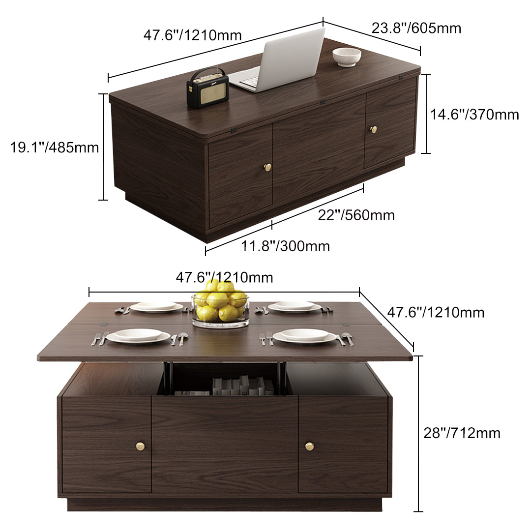Modern Walnut Pure Multi-functional Rectangle Lift-top Coffee Table Extendable with Storage
