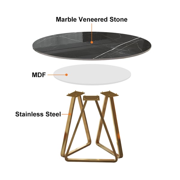 59 Inches Black Modern Round Faux Marble Dining Table Gold Base for 8 Seaters