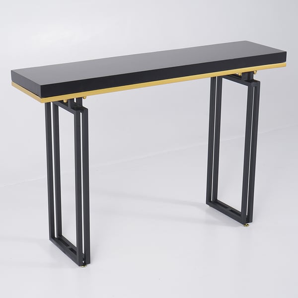 47 Inches Entry Accent Table Narrow Console Table Black Solid Wood & Metal in Large