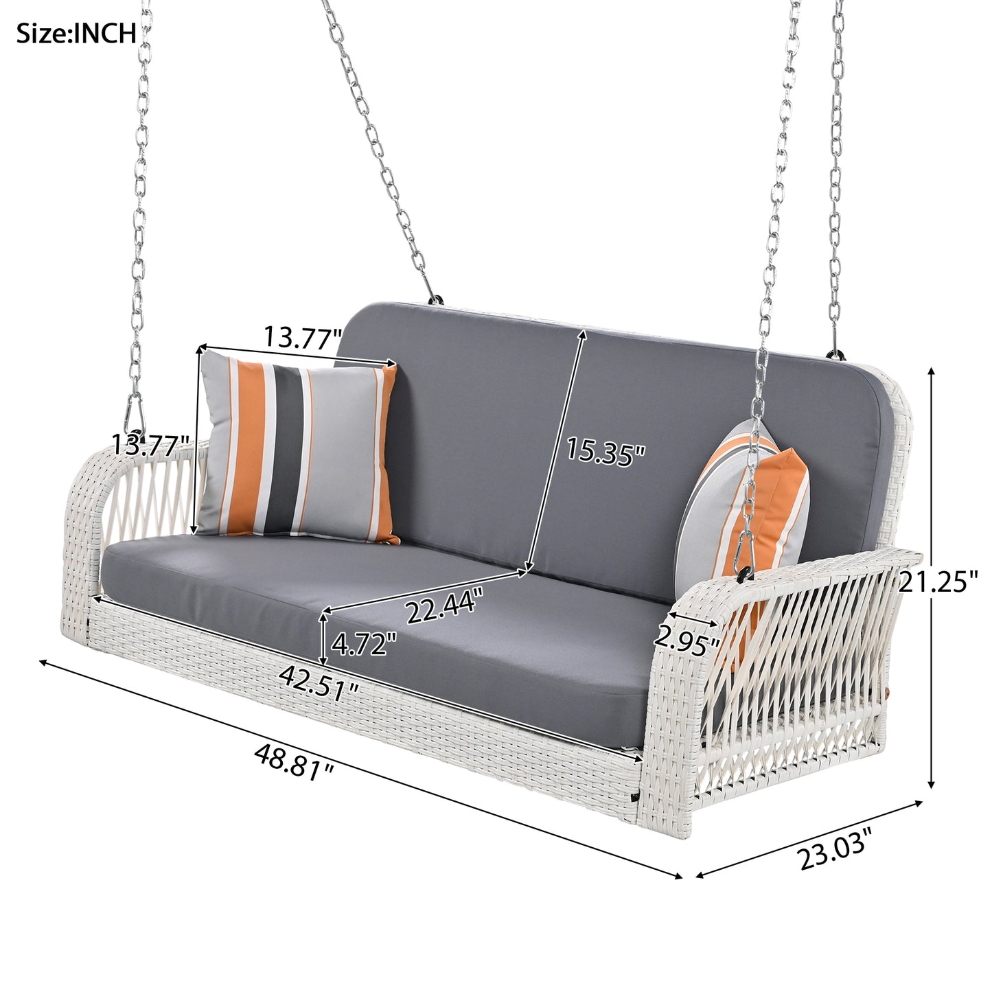 GO PE Balançoire de porche en osier, banc suspendu 2 places avec chaînes, balançoire de meubles de patio pour jardin au bord de la piscine, blanc et gris