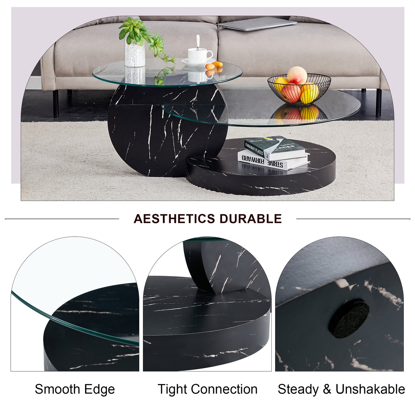 Contemporary Double-Deck Round Table - Functional Glass Top and MDF Legs, Suitable for Living Room