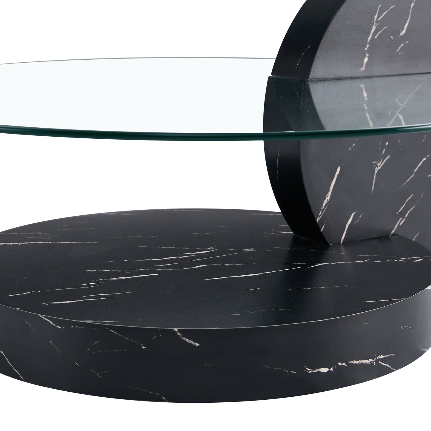 Contemporary Double-Deck Round Table - Functional Glass Top and MDF Legs, Suitable for Living Room