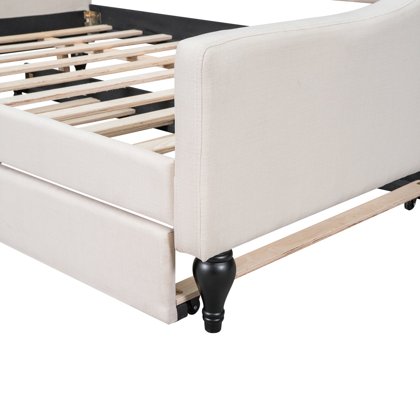 Lit de repos capitonné pleine taille avec lit gigogne simple, beige