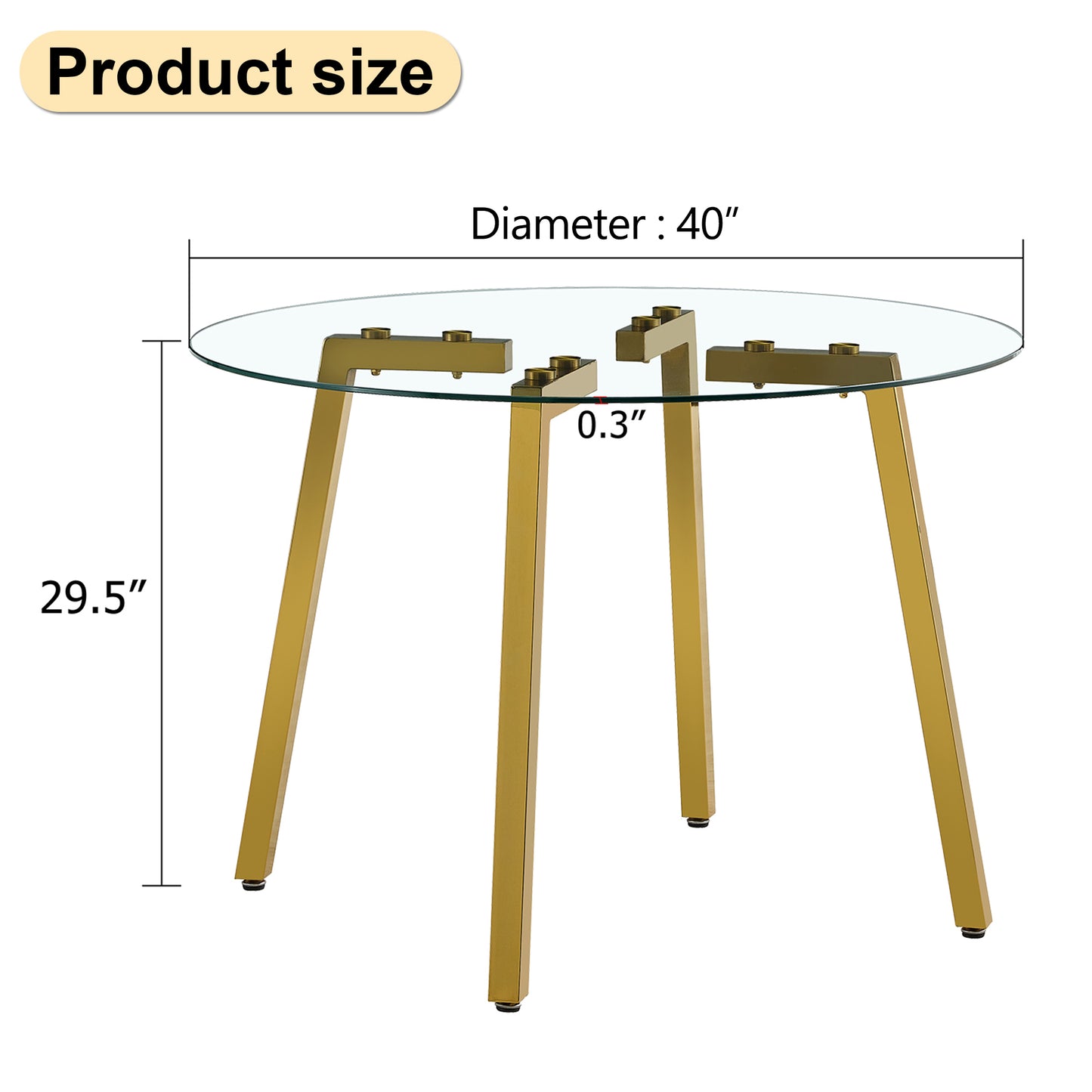 Modern Minimalist Circular Tempered Glass Table with Golden Metal Legs - Perfect for Kitchen, Dining Room