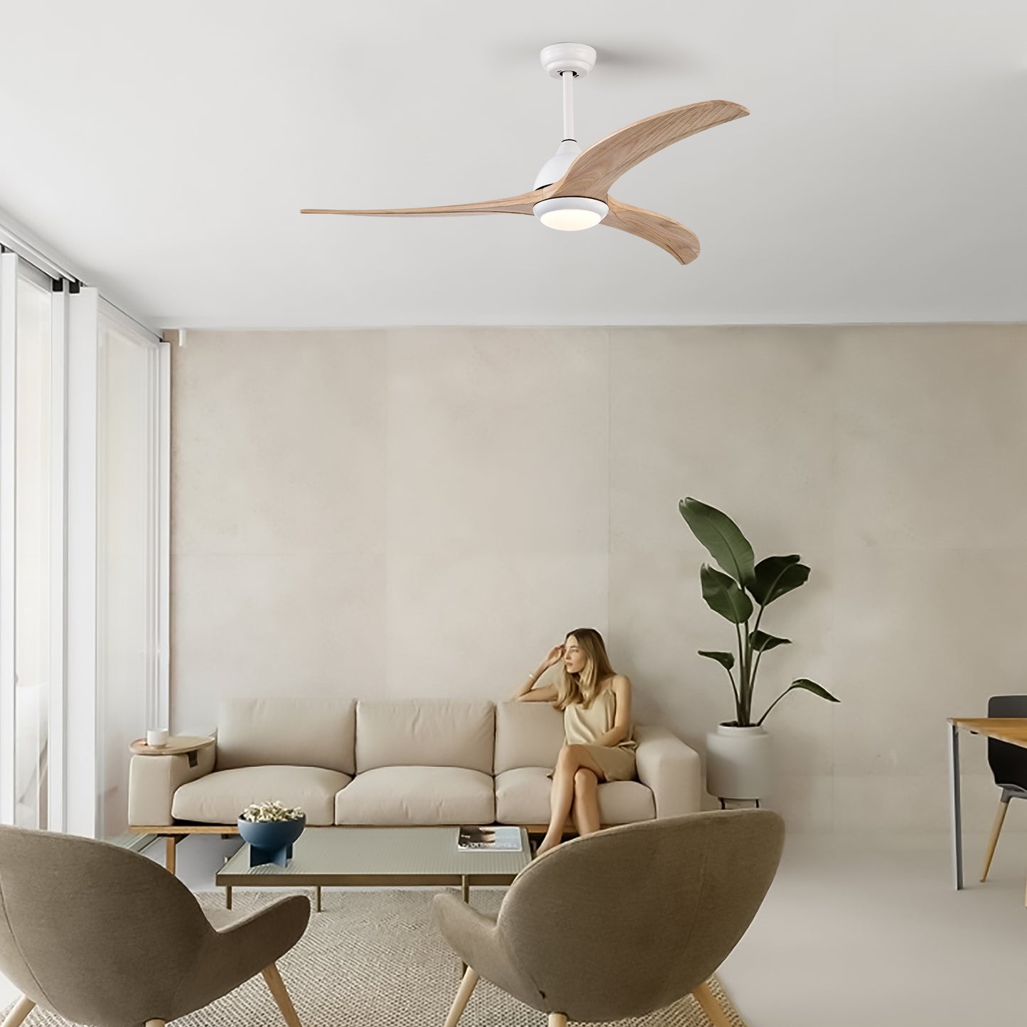 52" Matte White Ceiling Fan with Light & Remote Control - Noiseless Reversible Motor for Indoor/Outdoor Use