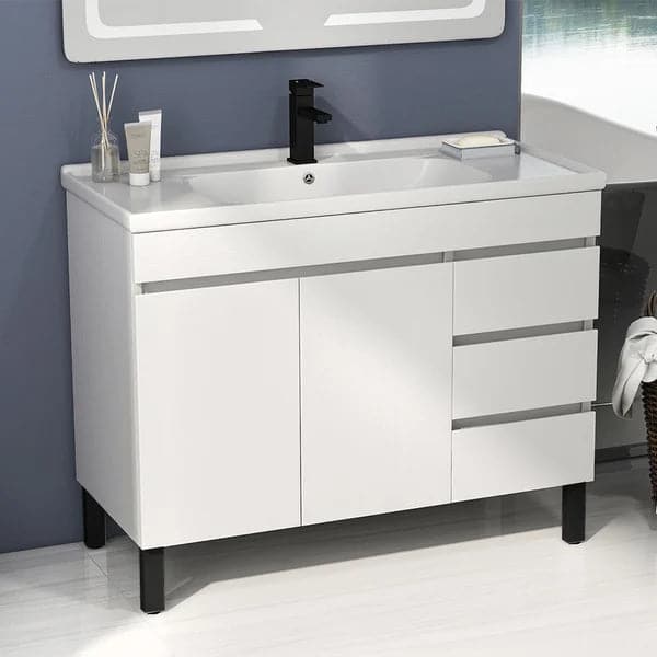 36 Inch Modern White Bathroom Vanity Ceramics Single Sink Freestanding with 3 Drawers