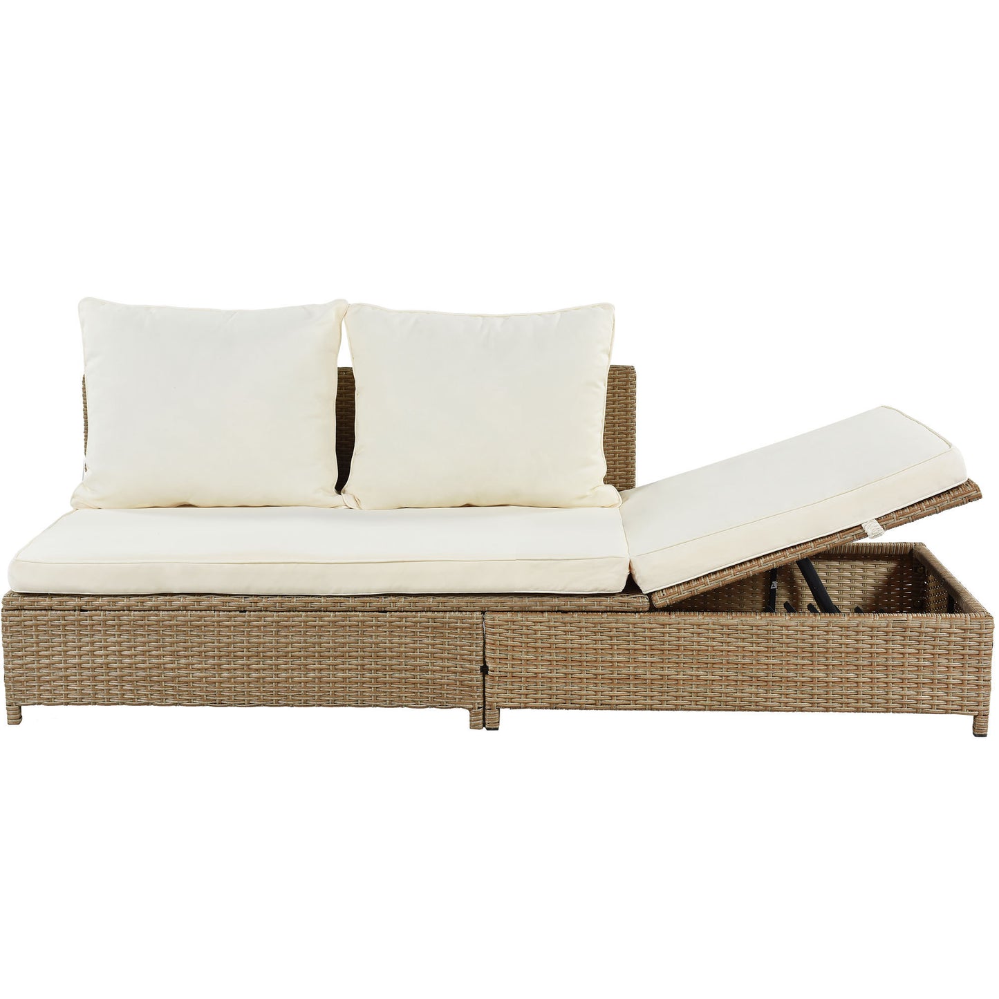 TOPMAX Ensemble de canapé 3 pièces en rotin pour patio, ensemble sectionnel en osier PE résistant aux intempéries, avec cadre de chaise longue réglable et table en verre trempé, marron naturel + coussin beige