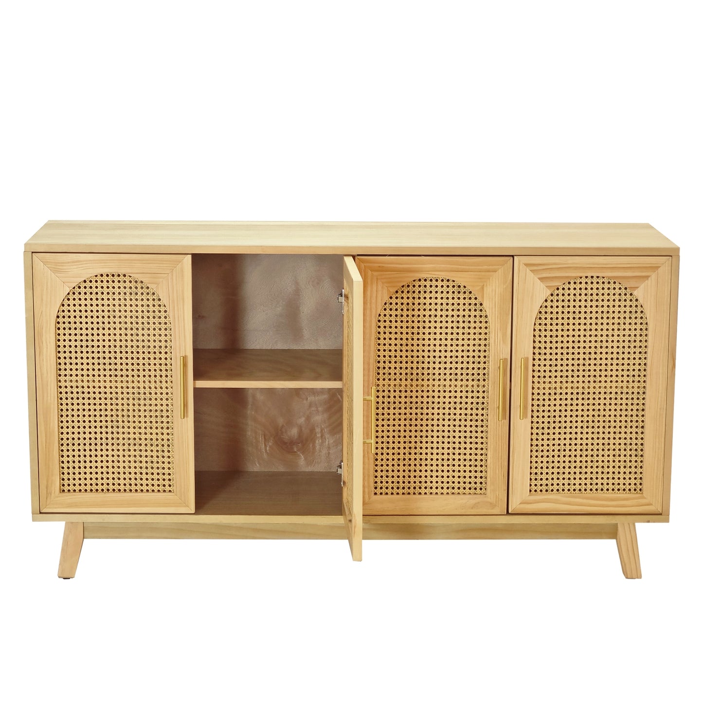 59.84"Modern 4-Door Cabinet with Rattan Decorative Doors,for Bedroom,Living Room,Office,Easy Assembly, Natural