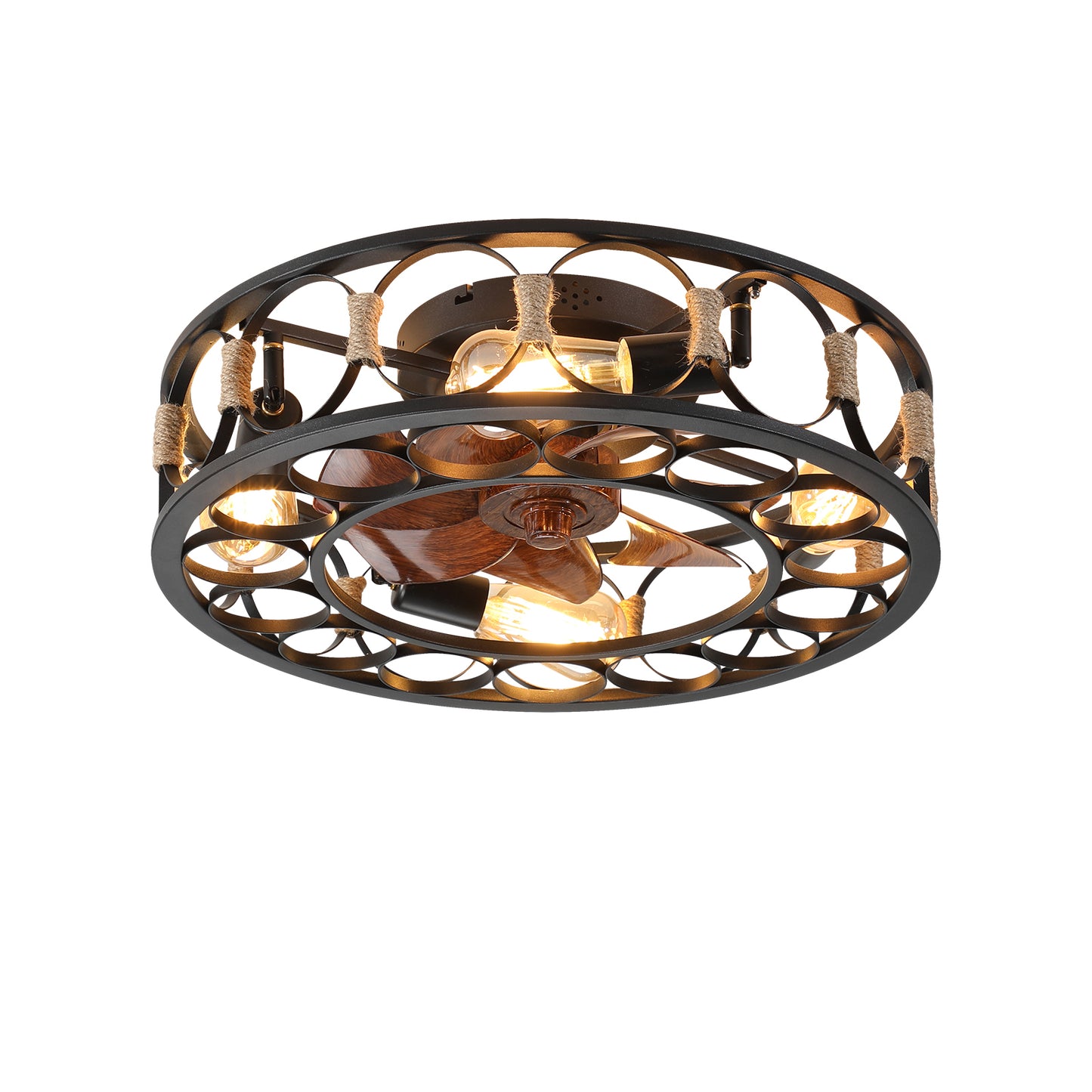 Flush Mount Caged Ceiling Fan with Lights - 6-Speed Reversible Blades & Remote Control, 5 LED Bulbs Included