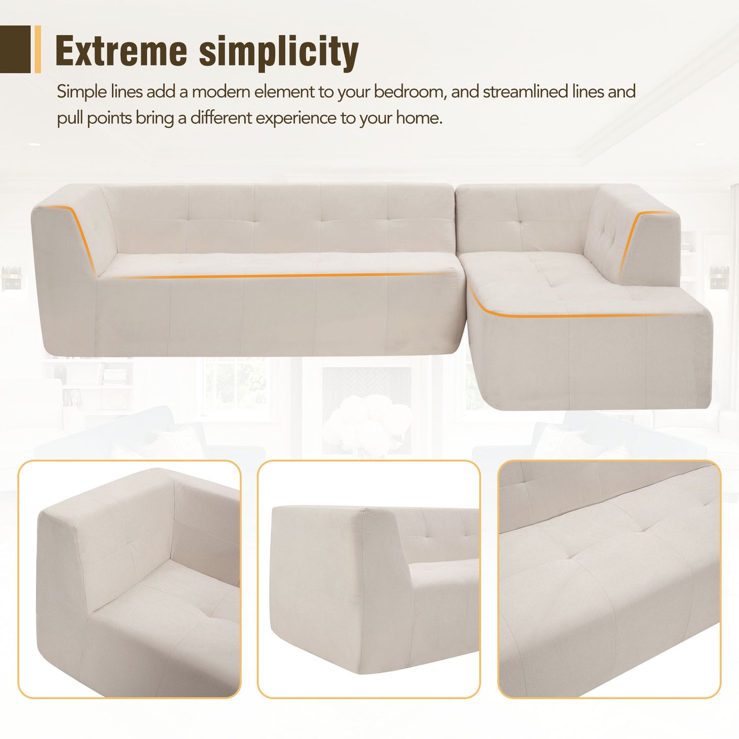 110.2" L-Shaped Modular Combination Living Room Sofa Set, Modern Minimalist Sofa 2pcs in Beige