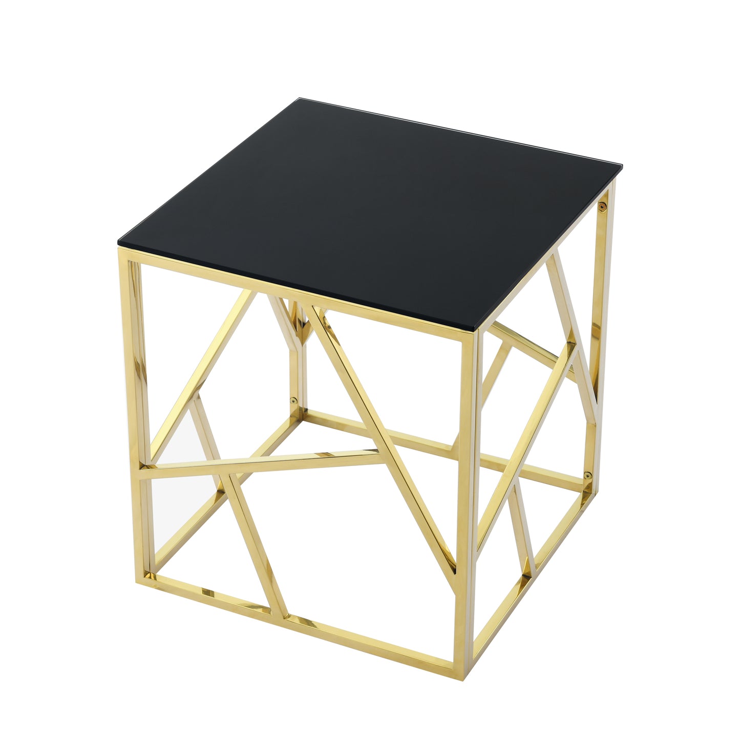 20 Inch Modern Glass End Table with Geometric Metal Frame, Accent Table Nightstand Furniture Corner Table for Living Room,Home Office,Bedroom - Gold