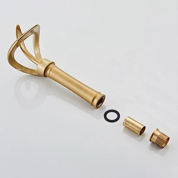 Modern Elegant Waterfall Bathroom Vessel Sink Faucet Single Handle Solid Brass in Gold