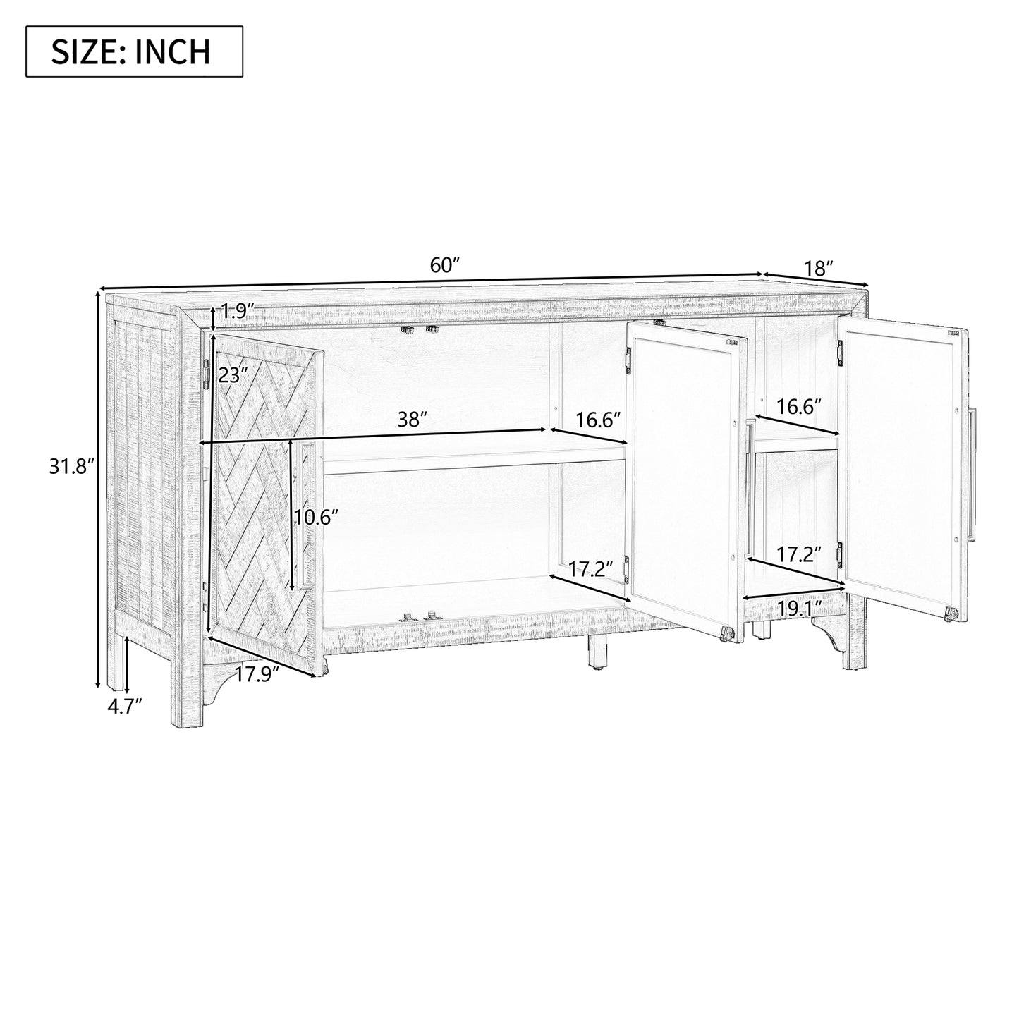 Stylish Designed Sideboard Storage Cabinet with Adjustable Shelves - Ideal for Living Rooms and Entrances