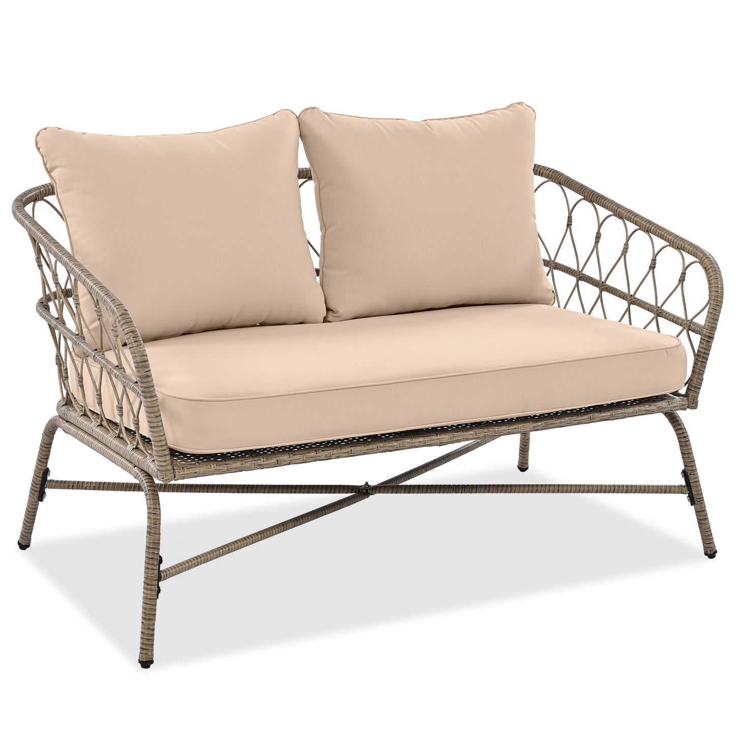 Bohemia-Inspired 4-Person Outdoor Seating Group - Removable Cushions and Wood Tabletop, Beige Conversation Patio Set