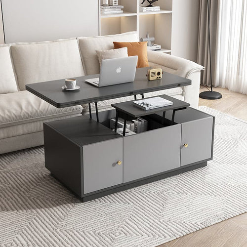 Table basse carrée multifonctionnelle grise moderne avec rangement 