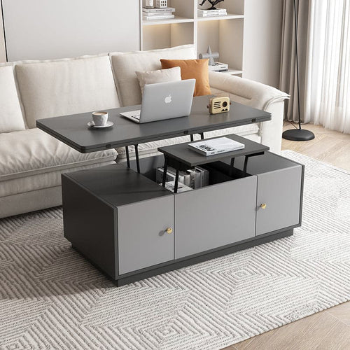 Modern Gray Multifunctional Square Lift-top Coffee Table with Storage