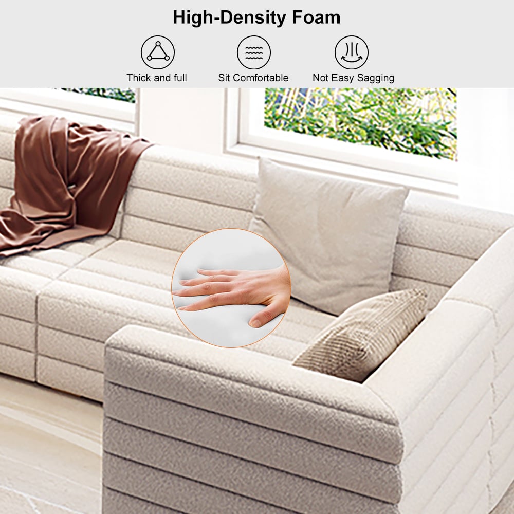 126 Inches U-Shaped Modern Off White Boucle Modular Sectional Sofa for 8 Seaters