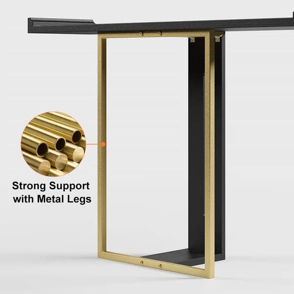 39" Narrow Console Table for Entryway Foyer Black Solid Wood & Gold Metal in Large