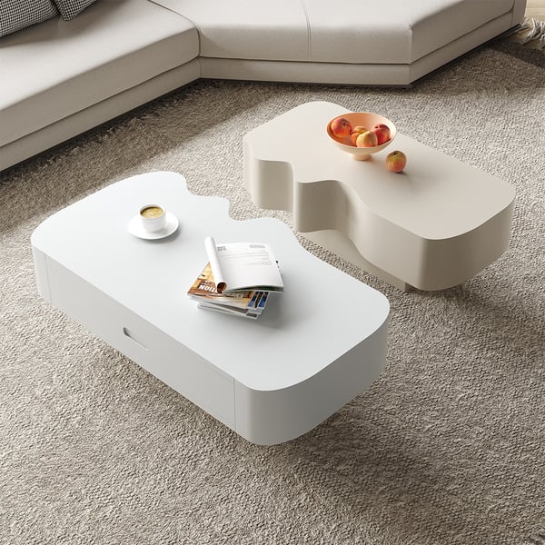 Modular Fusion Coffee Table Abstract Shape Irregular with Two Drawers