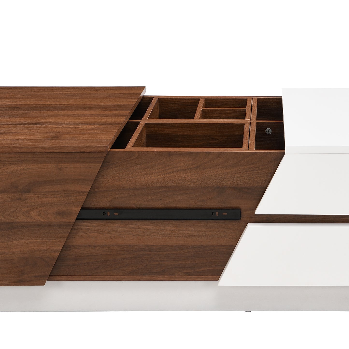 Modern Extendable Sliding Top Coffee Table with Storage in White&Walnut