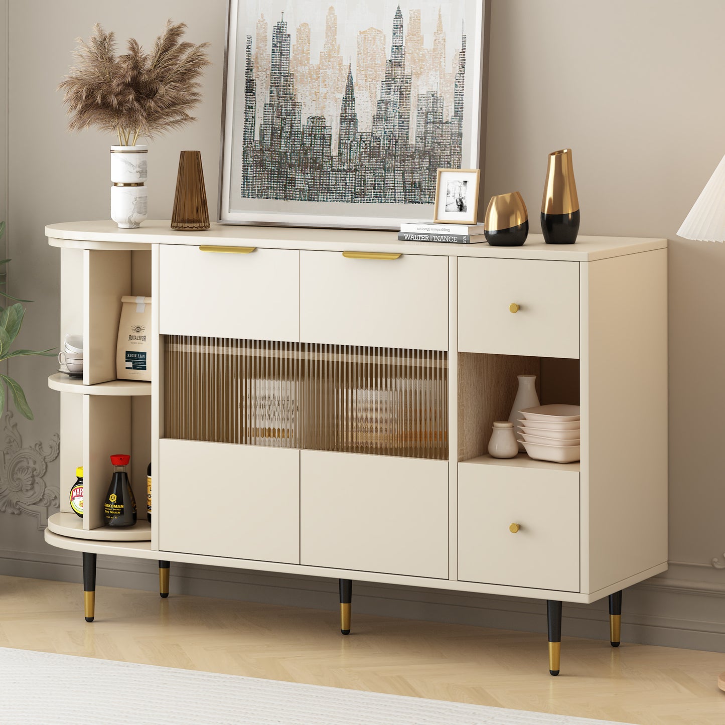 U_STYLE   Rotating Storage Cabinet with 2 Doors and 2 Drawers, Suitable for Living Room, Study, and Balcony