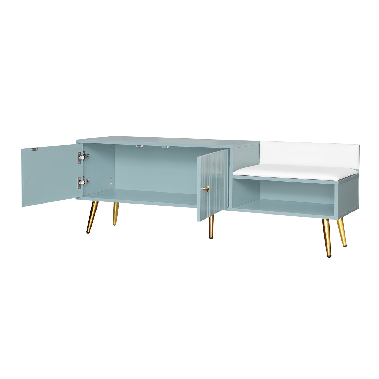 TREXM Modern Shoe Storage Bench with Hidden Storage and Upholstered Cushions for Bedside, Living Room and Entryway (Light Blue)