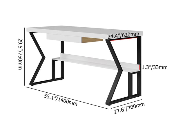 White Rectangular Writing Desk Computer Desk with Shelf & Keyboard Tray