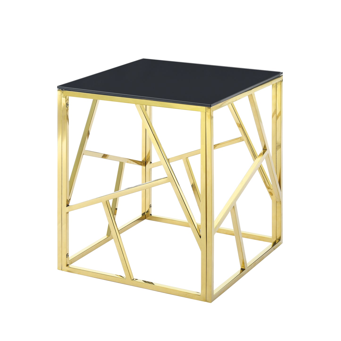 20 Inch Modern Glass End Table with Geometric Metal Frame, Accent Table Nightstand Furniture Corner Table for Living Room,Home Office,Bedroom - Gold