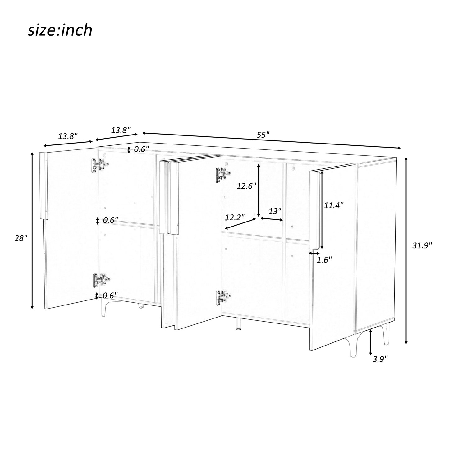 U_Style Glossy Finish Light Luxury Storage Cabinet, Adjustable, Suitable for Living Room, Study, Hallway.