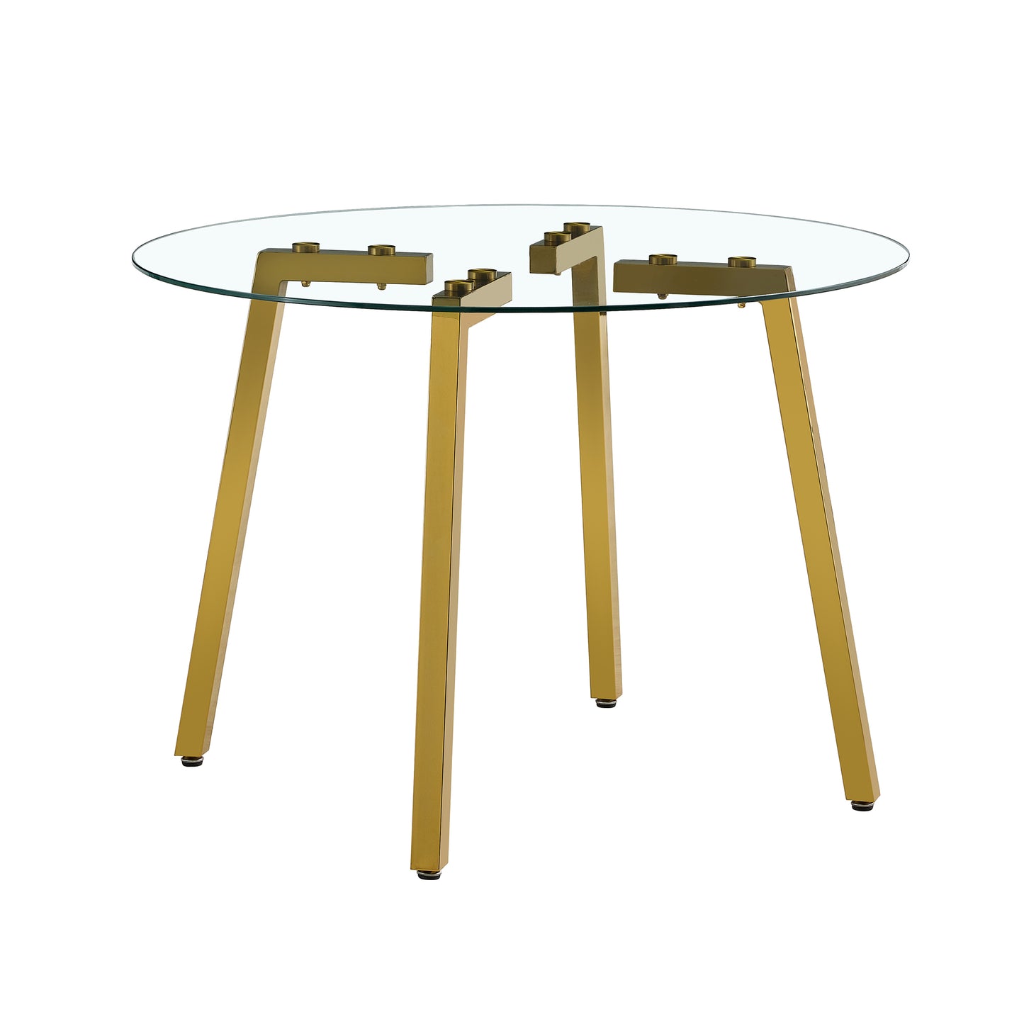 Modern Minimalist Circular Transparent Tempered Glass Table with Golden Metal Legs - Perfect for Kitchen, Dining Room