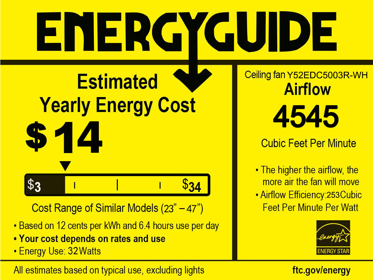 52" Matte White Ceiling Fan with Light & Remote Control - Noiseless Reversible Motor for Indoor/Outdoor Use