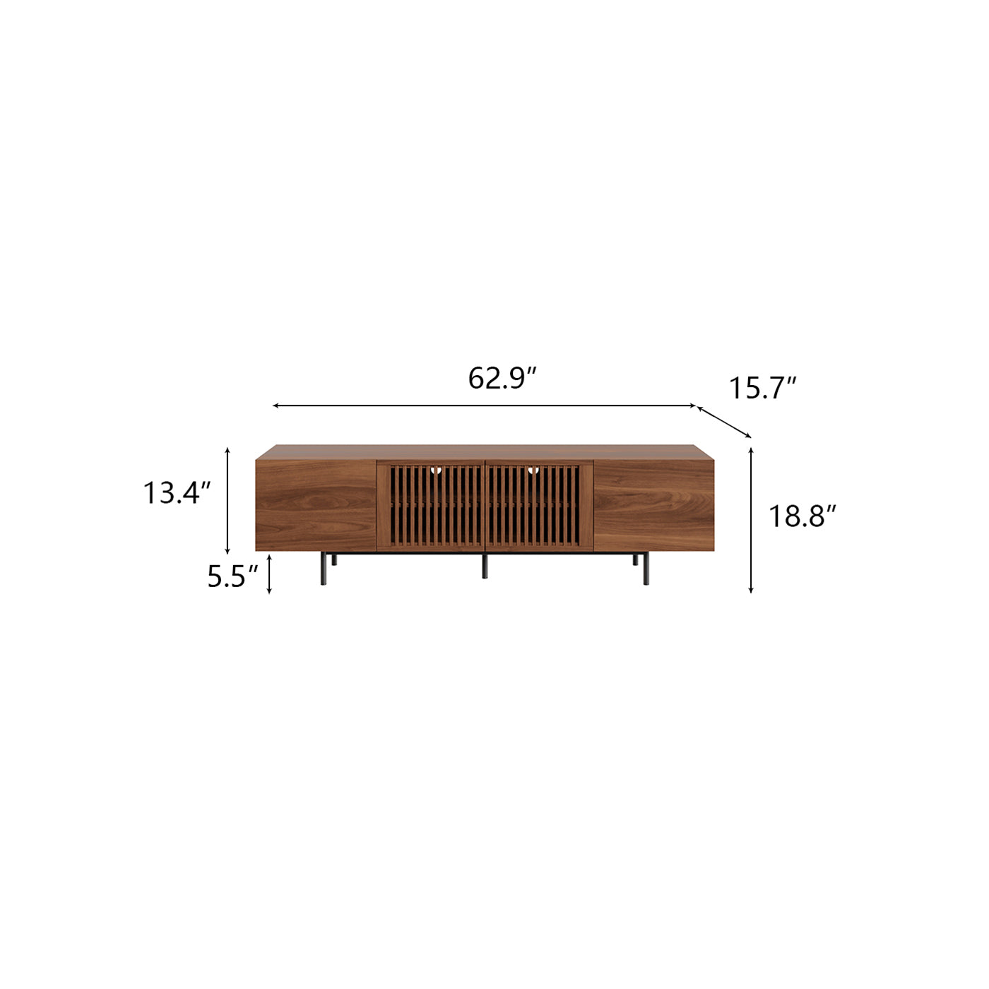 Black and Walnut Color Mid-Century Walnut Wood TV Stand 62.9 x 15.7 x 18.8 in