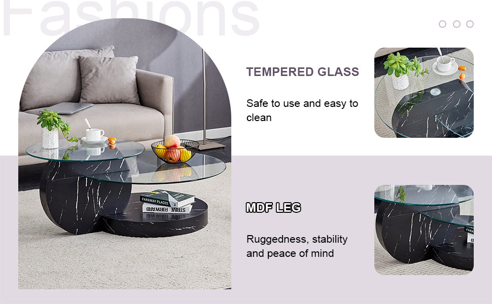 Contemporary Double-Deck Round Table - Functional Glass Top and MDF Legs, Suitable for Living Room