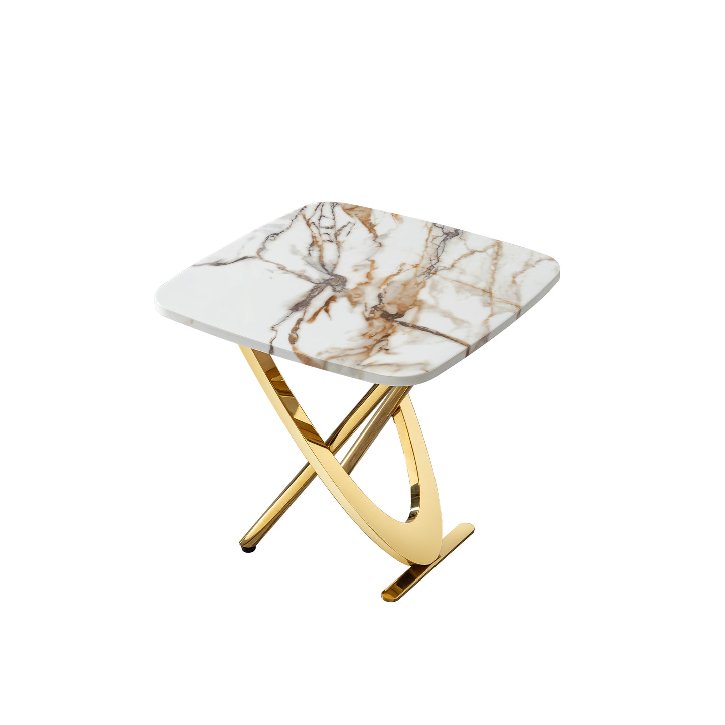 Marble pattern MDF top side end table square shape gold stainless steel base