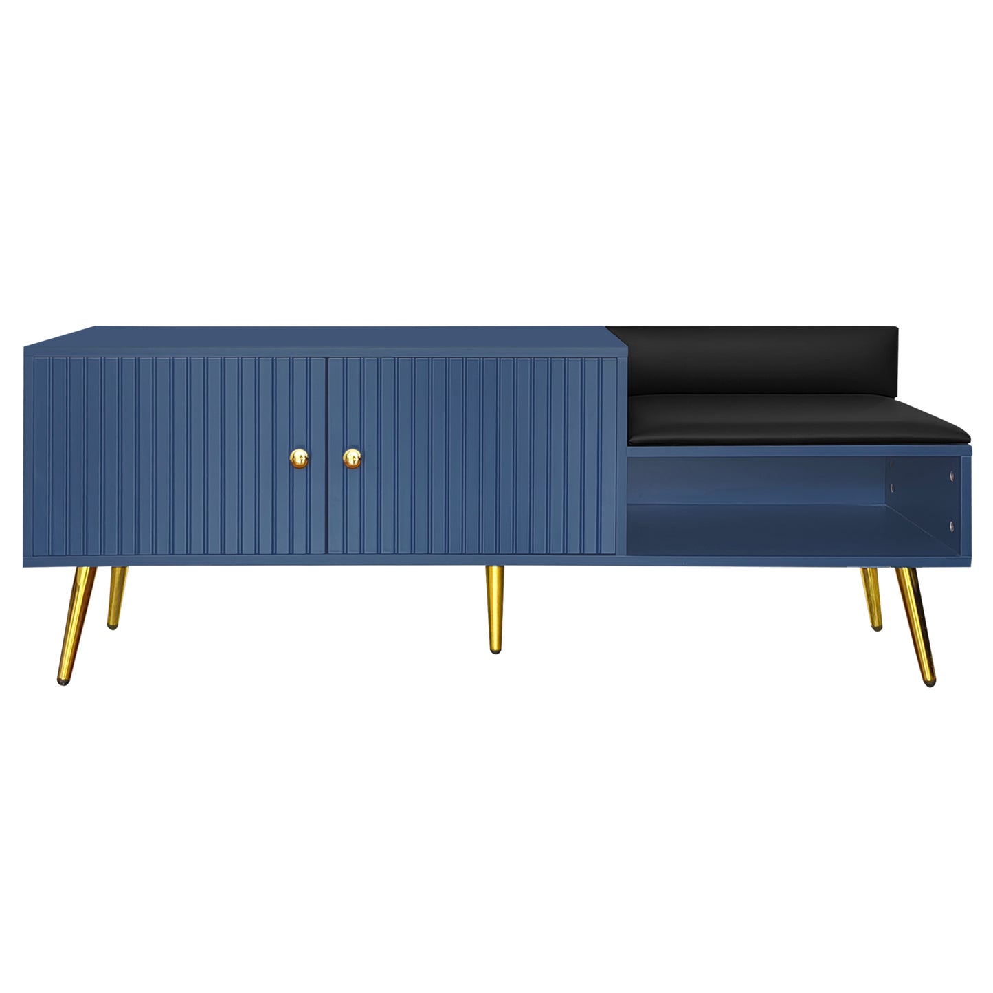 TREXM Modern Shoe Storage Bench with Hidden Storage and Upholstered Cushions for Bedside, Living Room and Entryway (Navy)