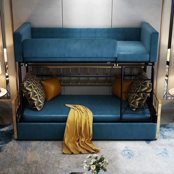 Lit superposé moderne en bois, canapé-lit convertible, 3 places, oreillers inclus