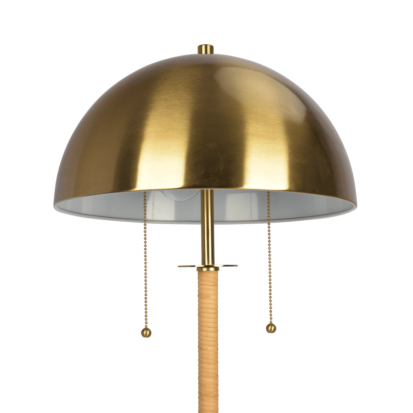 Modern 2-Light Floor Lamp - Gold Brass with Natural Rattan Tube and Double On/Off Pull Chain