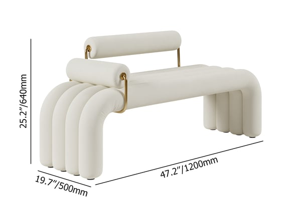 Modern White&Green&Brown Line Tufted Bench Velvet Upholstered Entryway Bench in Gold Finish#White